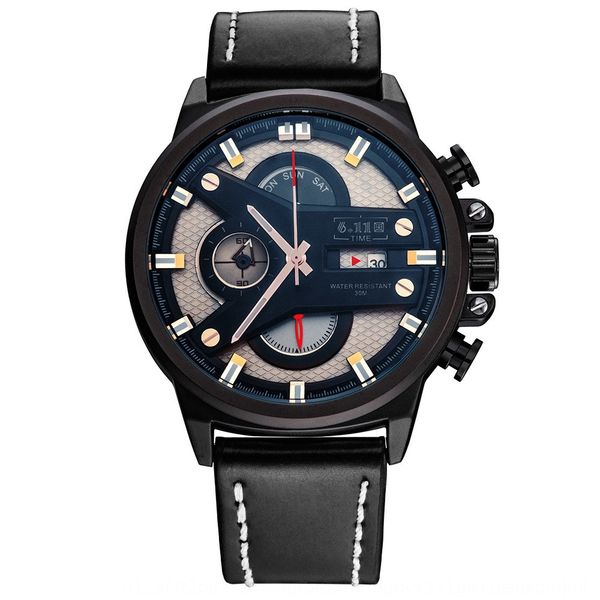 

6.11 quartz new fashion simple belt week calendar quartz watch multi-functional men's watch 825, Blue