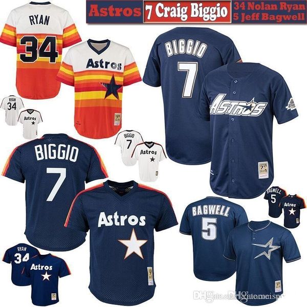 

7 craig biggio houston mens & womens & youth kids knit jersey 34 nolan ryan 5 jeff bagwell throwback baseball jerseys, Blue;black