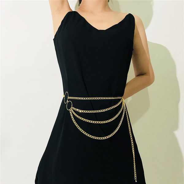 

6pcs/lot metal multi layer body jewelry circular ring tassel belly chain women formal dress fashion waist chains accessories, Silver