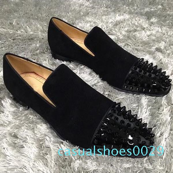 

brand red bottom loafers luxurious party wedding shoes designer black patent leather suede spikes studded dress casual for men shoes t01