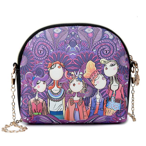 

mini crossbody bag women green purple red zipper female shoulder bag pu leather character landscape print ladies bag