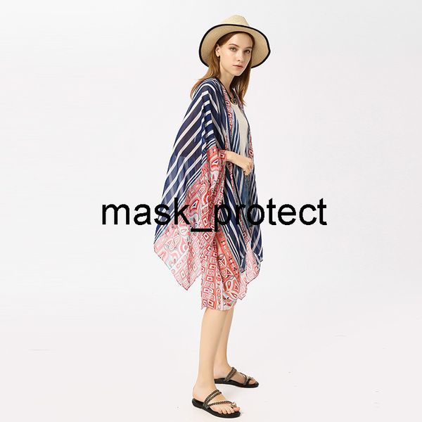 

striped chiffon beach sunscreen cardigan bikini blouse, White;black