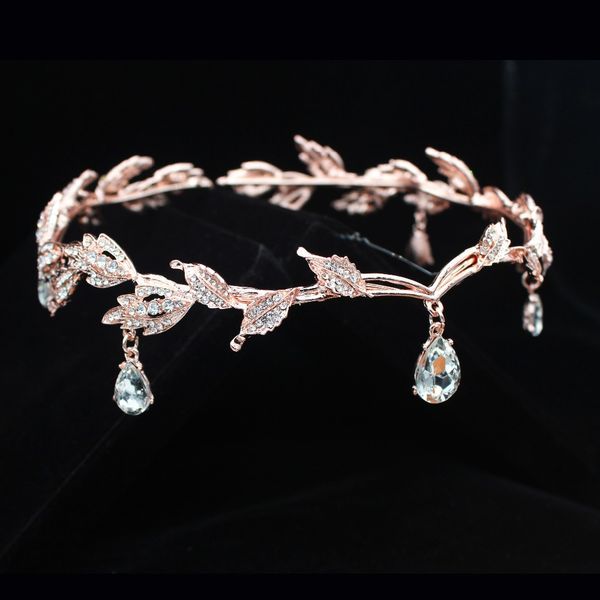 

rhinestone rose gold wedding bridal forehead head chain headdress crystal pendant bride tiara crown hair jewelry accessory y200727, White;golden