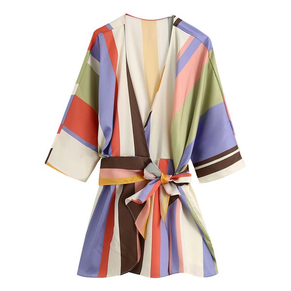 

women's jumpsuits & rompers fandy lokar loose v neck women fashion color striped printed jumpsuit elegant short female ladies go, Black;white