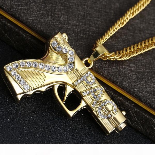 

fashion hip hop iced out pendant necklace jewelry gold chain gun shape pistol pendant necklace for men, Silver