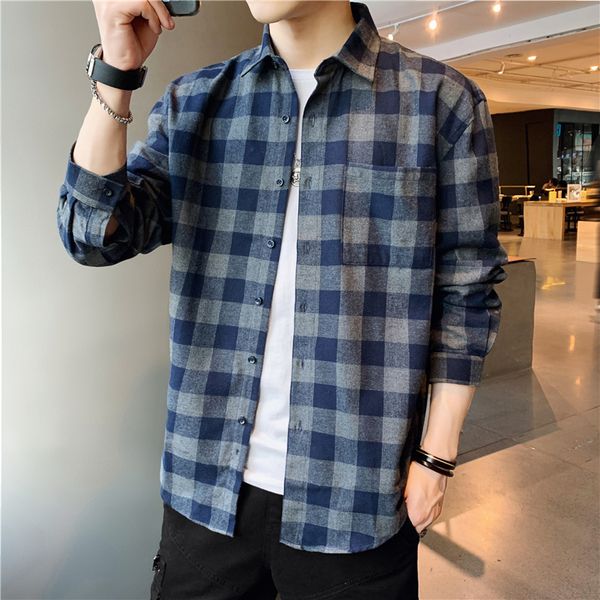 

japanese korean social streetwear shirts men red 2020 cotton blouses male fashion autumn long sleeve plaid casual shirt, White;black