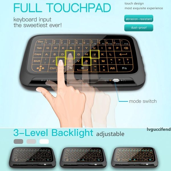 

h18 backlit wireless mini keyboard h18 2.4ghz fly air mouse full screen touchpad combo remote control backlight for pc android tv box