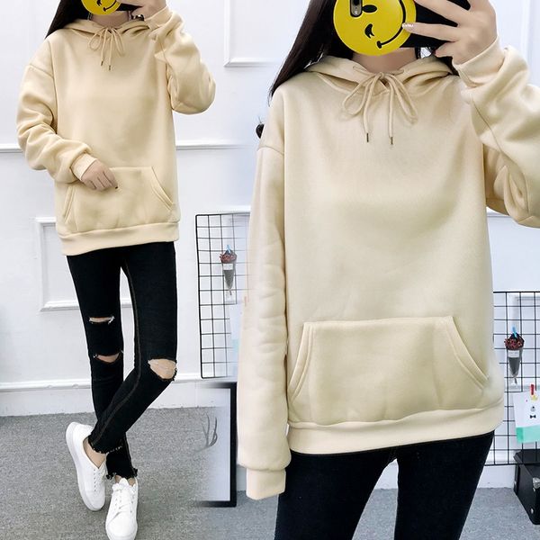 

special printing 190g new thickened velvet sweater pullover solid color sweater women's korean style loose pullover top, Black
