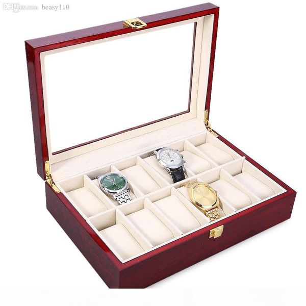 

l wholesale -2018 new 12 grid wood watch display box case transparent skylight gift box luxury jewelry collections storage display case, Black;blue
