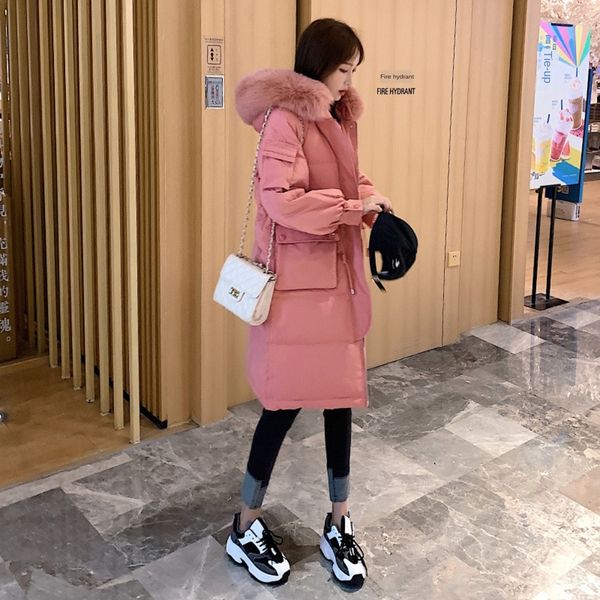 

xacko пуховик женский пуховик keep анти-сезон утолщенной теплой средней длины корейский стиль высокой моды с капюшоном большой меховой ворот, Black