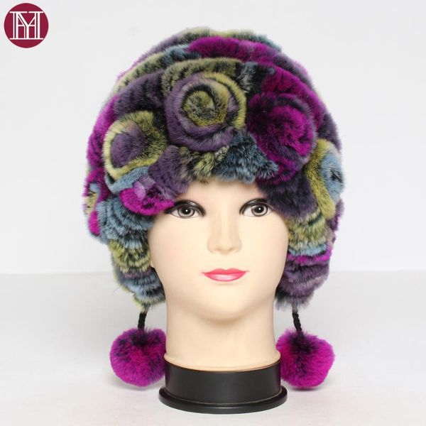 

russia lady knitted soft rex fur hat winter warm 100% genuine rex fur caps natural warm genuine real hats, Blue;gray