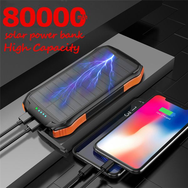 

wireless solar power bank 80000mah large capacity mobile typec charger outdoor emergency charging for samsung xiaomi iphone