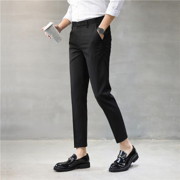 

men suit pants formal slim fit suit classics mid weight straight business casual slim trousers 2020 summer, White;black