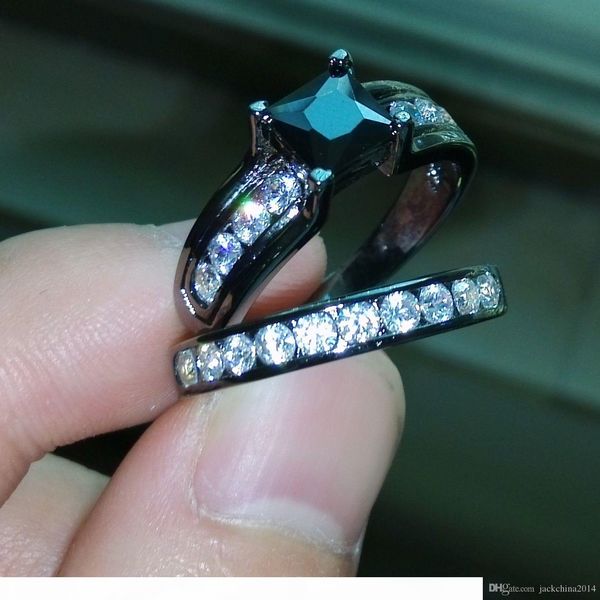 

e vintage size 5 -10 engagement retro jewelry 10kt black gold filled white z gem women wedding simulated diamond wedding ring set g, Silver