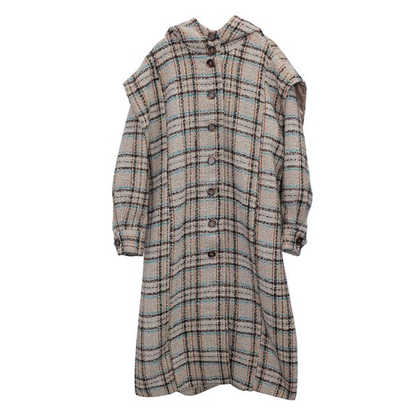 

sondr plaid hooded woolen coat women winter new 2020 long sleeve wild casual ladies woolen coat fashion women clothing, Black