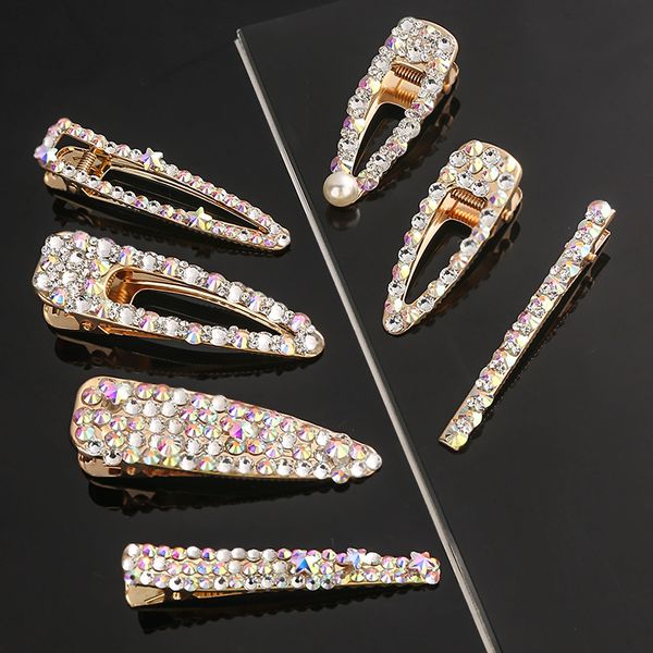 

rhinestone hair clip girls snap barrette stick hairpin hair styling accessories for women girls 2020 new fashion pearl barrette decor hair, Golden;silver
