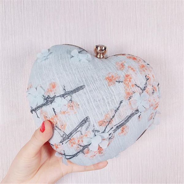 

aber 2020 handmade heart evening bags cotton and linen flowers banquet bags with chain dinner clutch wallets mn1434