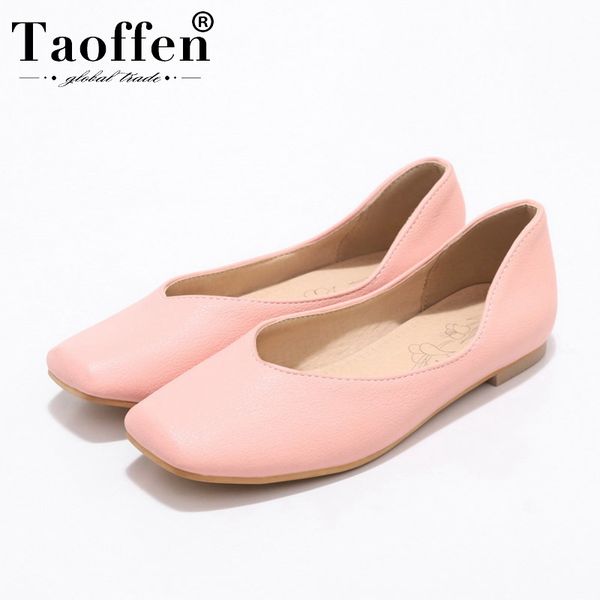

taoffen women pu leather flats woman spring casual fashion solid color flats daily square toe shoes vacation size 30-43, Black
