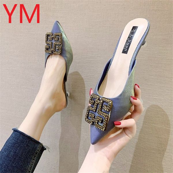 

2020 женщины сандалии без задника летняя обувь партия высокий каблук насосы шпильках повседневный каблуки гладиатор остроконечные toe ботинк, Black