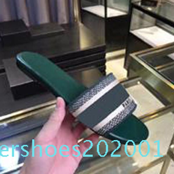 

luxury designer blue red stripes sandals denim ladies summer flat slipper outdoor beach woman flip flops rainbow letters slippers cn07, Black
