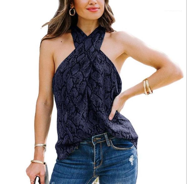 

summer tshirts woman cross halter sleeveless straight tees women fashion night club clothes women snakeskin, White
