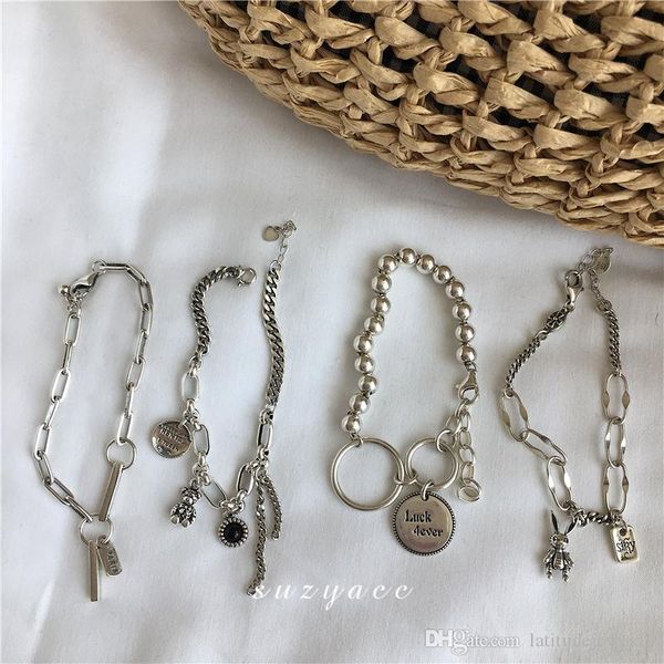 

luxury designer jewelry women bracelets silver bracelet with heart rabbit bear luck letters retro pouplar fashion ins 925 chains bracelets, Golden;silver