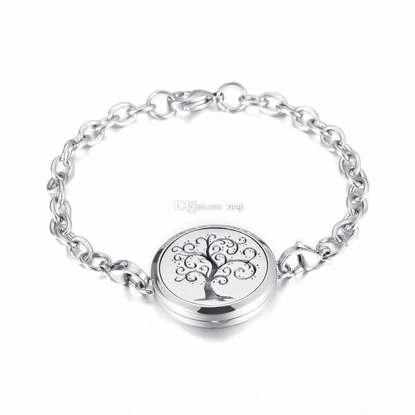 

ijp2001 stainless steel tree of life and lotus flower magnet essential oil aroma diffuser perfume locket link bracelet gift for friends, Golden;silver