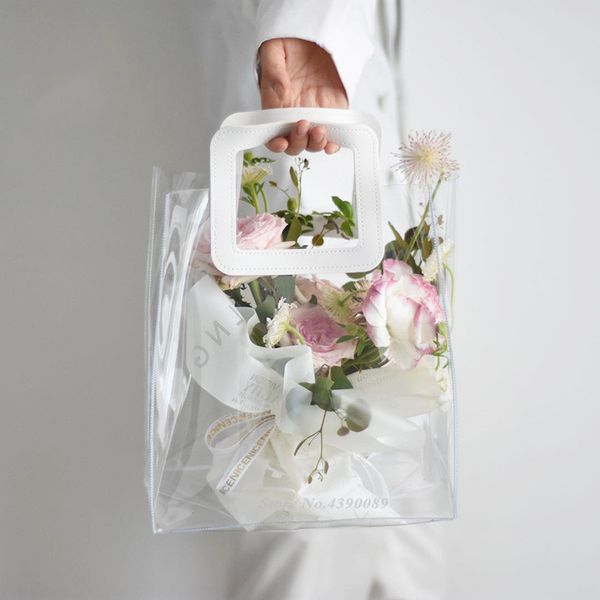 

gift wrap 1pc transparent pvc bags with handle flower arrangement party favors