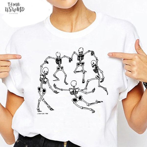 

women skeleton dance t shirt tumblr grunge aesthetic white tee hipster art hoe shirt female slim t shirt
