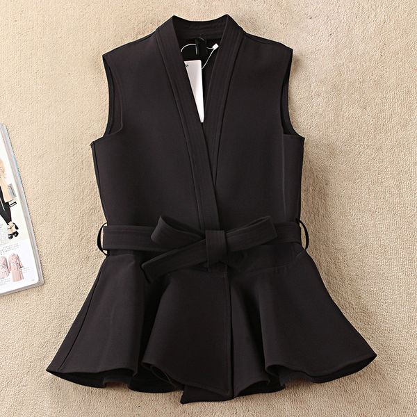 

black belted vest women spring casual colete femme, Black;white