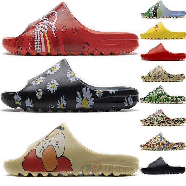 

20ss new cola ice cream fashion kanye west slipper foam runner resin triple black sand red flower graffiti slides beach bath pantoufle