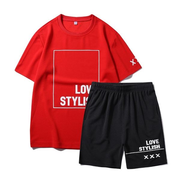 

2020 new trend men set casual tracksuit solid letter printing summer male loose t-shirts+shorts two pieces streetwear sportsuit, Gray