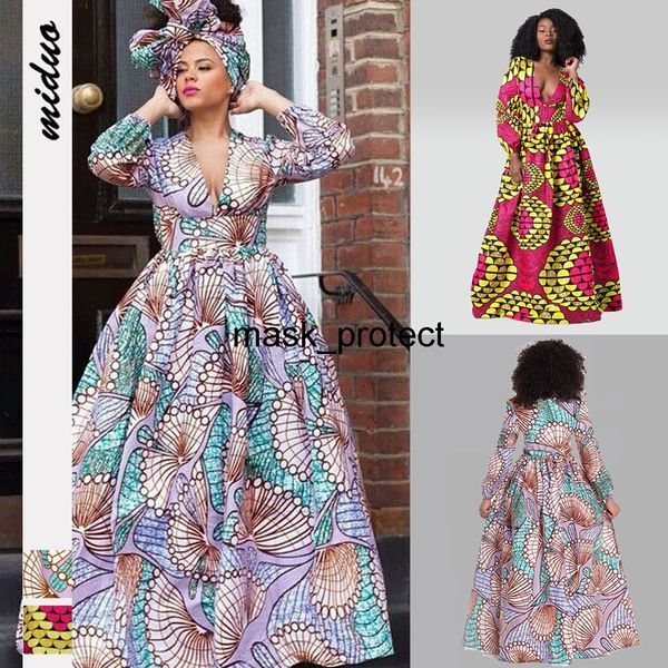 

national style large skirt new digital printing long sleeve high waist slim medium and long dress, Black