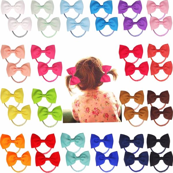 

40pcs/20pairs 2.75" boutique hair bows tie baby girls kids children rubber band ribbon hair bands y200710, Slivery;white