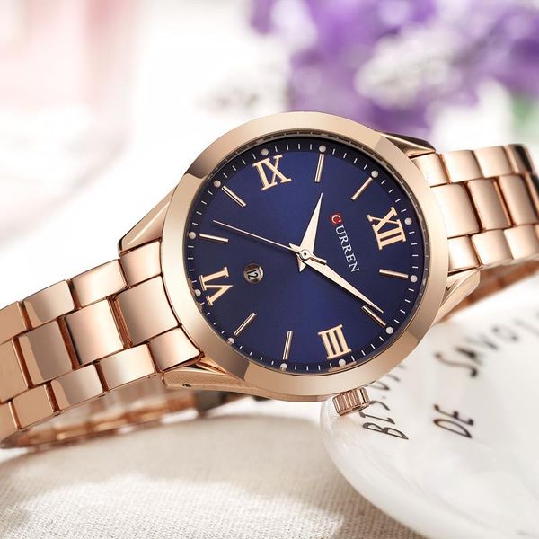 

curren women watches casual rose gold steel watch classic dial ultra-thin quartz wristwatches relogio feminino, Slivery;brown
