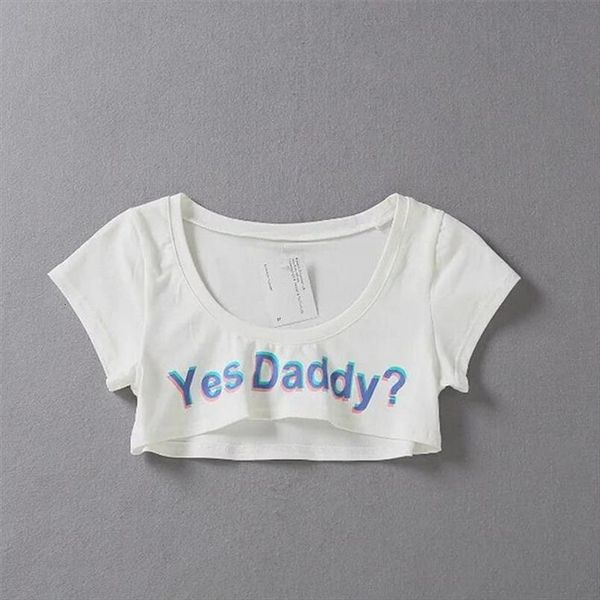 

yes daddy women crop t shirt short japanese style summer black gal funny tee shirts female white fashion print letter