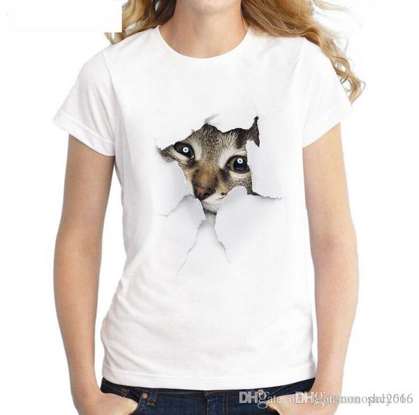 

оптовая женская футболка crew nrck с коротким рукавом высокого качества животных прекрасные кошки 3d цифровой печати топы тис повседневная р, White