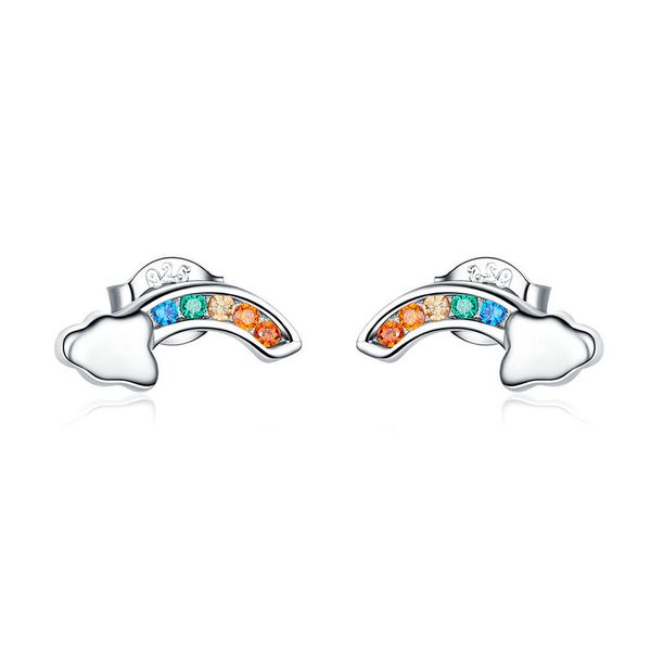

colorful aaa cz rainbow stud earring for women birthday gift 925 sterling silver with aaa cz and rhodium plated, Black