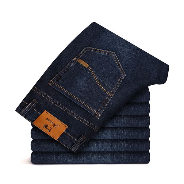 

men's jeans business casual large size fashion cotton jean straight pants zipper clothing, Blue