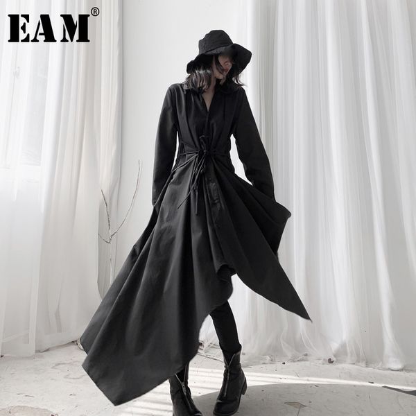 

eam] women black asymmetrical long blouse new lapel long sleeve loose fit shirt fashion tide spring autumn 2020 19a-a534, White