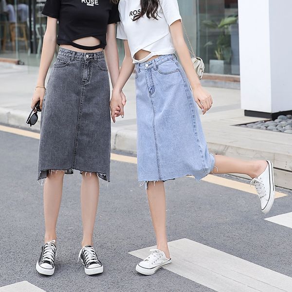 

wcqzv summer split mid-length all-match high a long - line summer split mid-length skirt all-match high a dress long skirt dress- line dress, Black