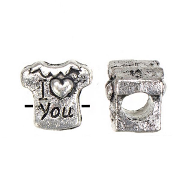 

vintage silver loose beads charms bracelets diy large hole clothes t shirt i love you metal wholesales jewelry findings 10mm 100pcs, Black