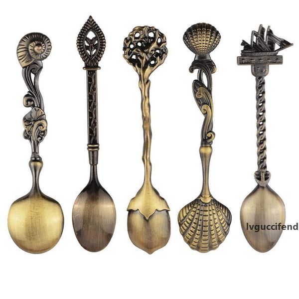 

new love 5 pcs /set kitchen bar vintage royal style bronze carved small coffee spoon flatware cutlery mini dessert spoon for snacks