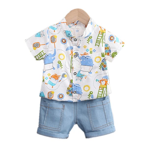 

children's clothes kids tracksuit summer short sleeves cartoon shirt + shorts suits toddler baby boys clothing set outfits, White