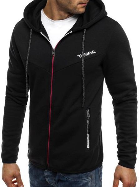 

new 2020 men's cardigan hoodie printing men's cardigan casual fashion hoodie coat, men's solid color jacket, Black