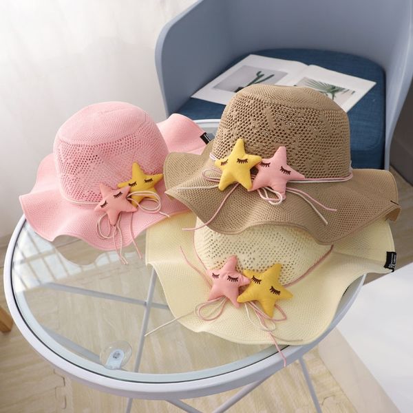 

little star basin star straw new children's flounces baby sun hat children's straw hat mz9152, Blue;gray