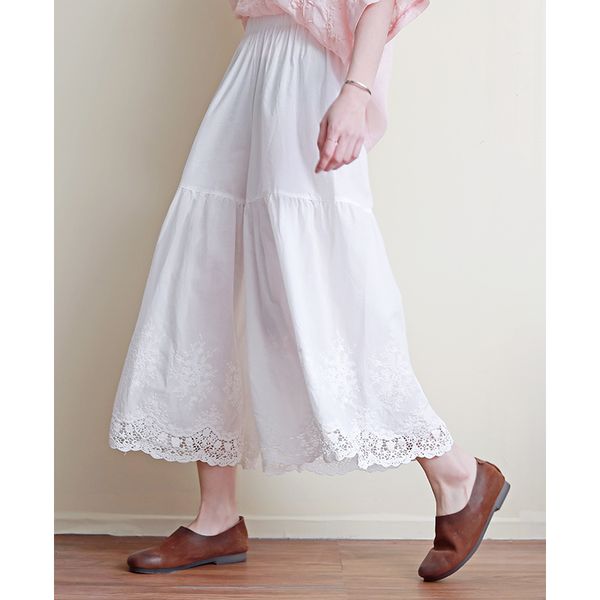 

women's pants & capris hook lace embroidery patchwork loose cotton wide leg lolita early autumn, Black;white