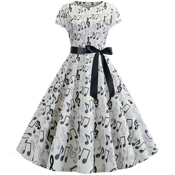 

2020 women summer music note print dress 50s 60s robe swing casual vintage sleeveless party dresses vestidos plus size, Black;gray