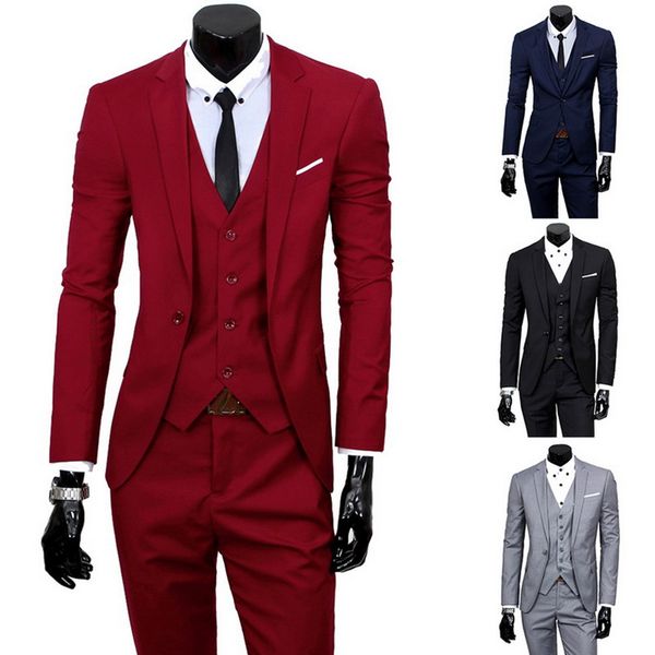 

oeak men 3 pieces classic blazers suit sets black men business blazer +vest +pant suits sets spring autumn plus size wedding set, White;black
