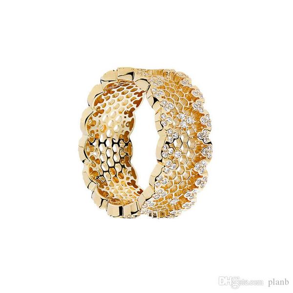 

2020 18k yellow gold women wedding cz diamond ring original box for pandora 925 sterling silver honeycomb rings set, Slivery;golden